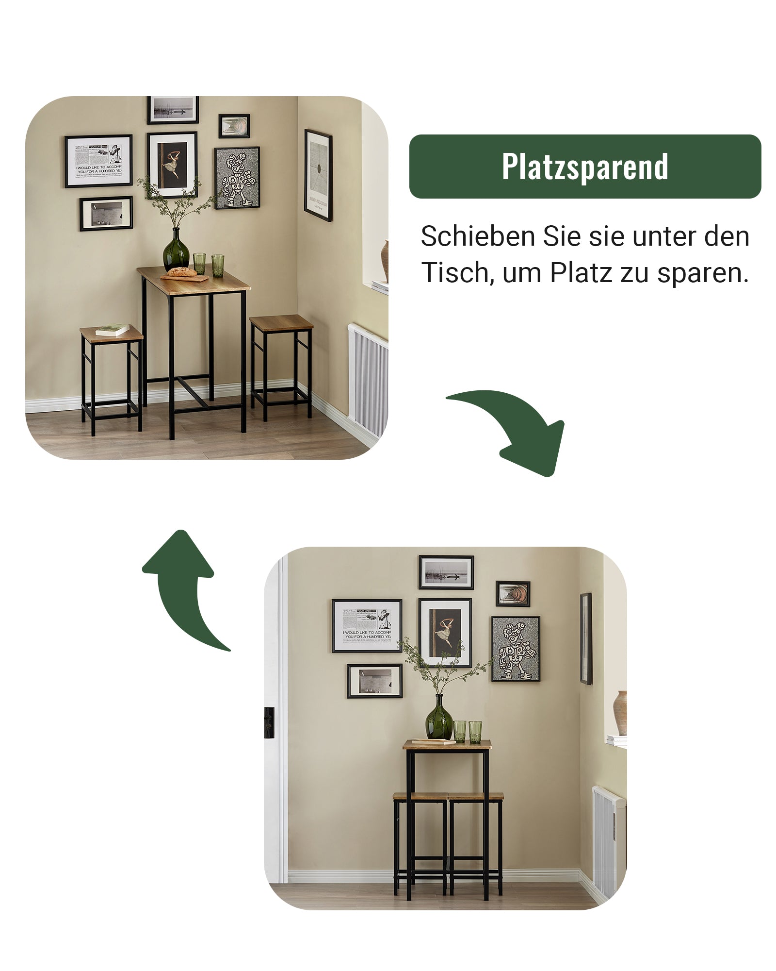 SoBuy | Bartisch mit 2 Hockern | Bartisch set | 3-teilig Bistrotisch | Vintage | OGT10-PF