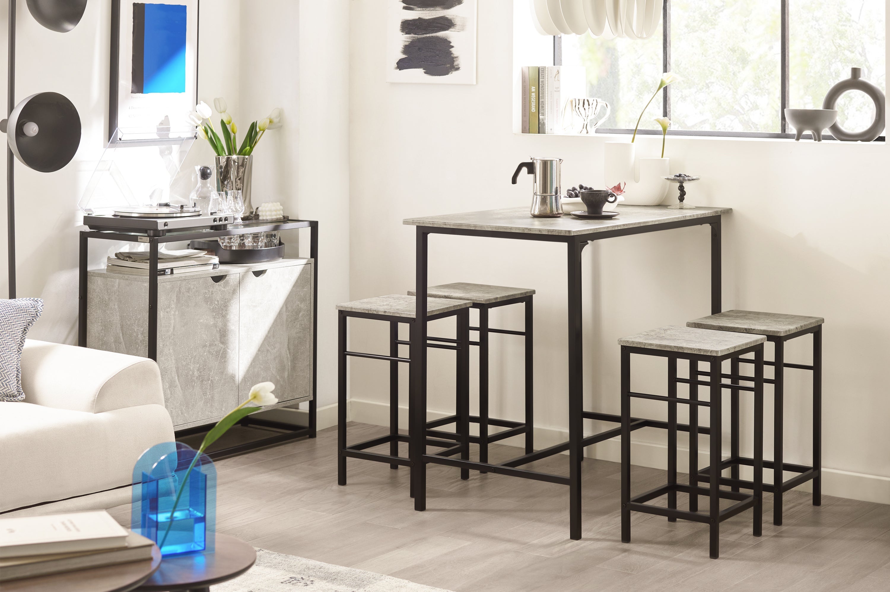 SoBuy | Tavolo da bar con 4 sgabelli | Set da bar | 5 pezzi | OGT11-HG