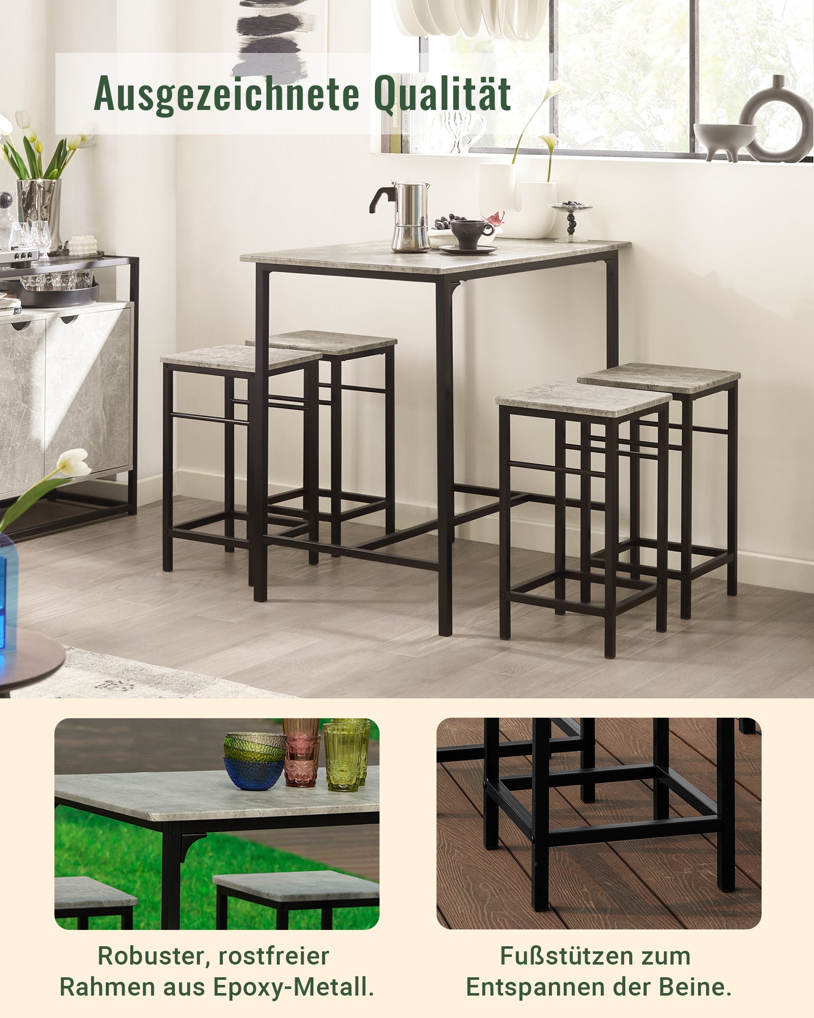 SoBuy | Tavolo da bar con 4 sgabelli | Set da bar | 5 pezzi | OGT11-HG