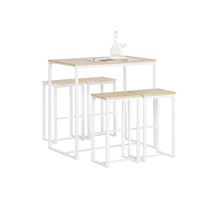 SoBuy | Tavolo da Bar con 4 Sgabelli | Set Tavolo da Bar | Tavolo Alto | 5 Pezzi | Bianco-Naturale | OGT15-WN