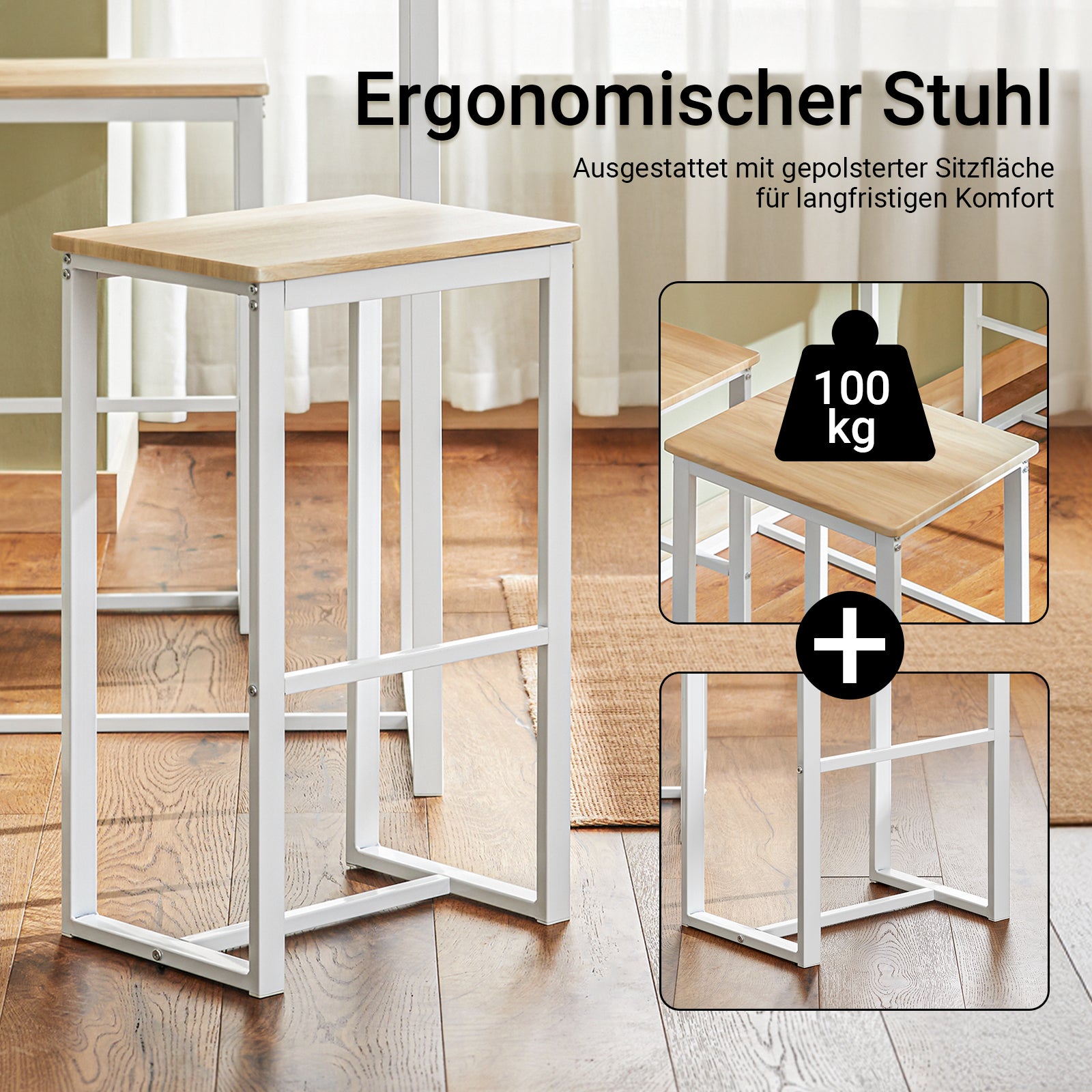 SoBuy | Bartisch mit 4 Hockern | Bartisch set | Stehtisch | 5-teilig | weiß-natur | OGT15-WN