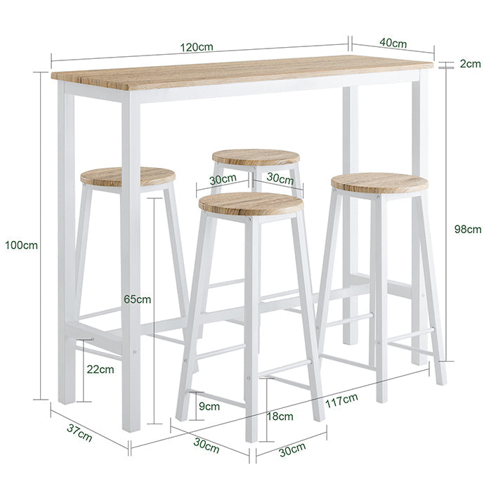 SoBuy | Set tavolo alto da bar con 4 sgabelli | Set tavolo da pranzo | Tavolo alto | Bianco-Naturale | OGT22-WN
