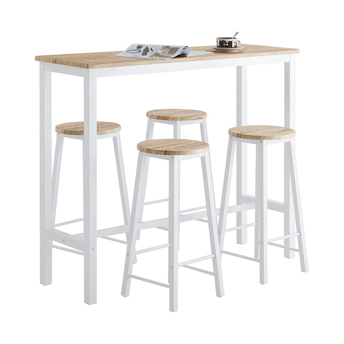 SoBuy | Set tavolo alto da bar con 4 sgabelli | Set tavolo da pranzo | Tavolo alto | Bianco-Naturale | OGT22-WN