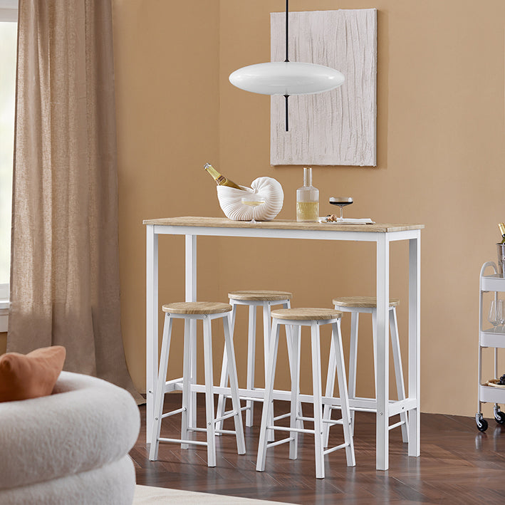 SoBuy | Set tavolo alto da bar con 4 sgabelli | Set tavolo da pranzo | Tavolo alto | Bianco-Naturale | OGT22-WN