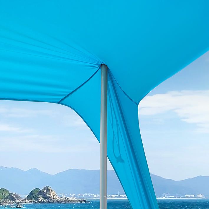 SoBuy | Tenda da spiaggia in lycra con 4 pali in alluminio | Vela parasole | Conchiglia da spiaggia | Azzurro | OZT02-HB