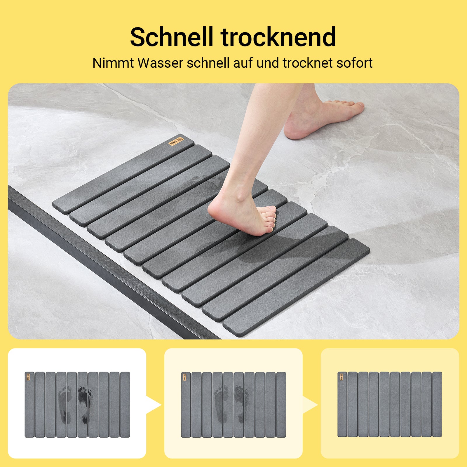 SoBuy | Stein Badematte super saugfähig rutschfest leicht zu reinigen Grau | 59x39cm | SDA10-HG