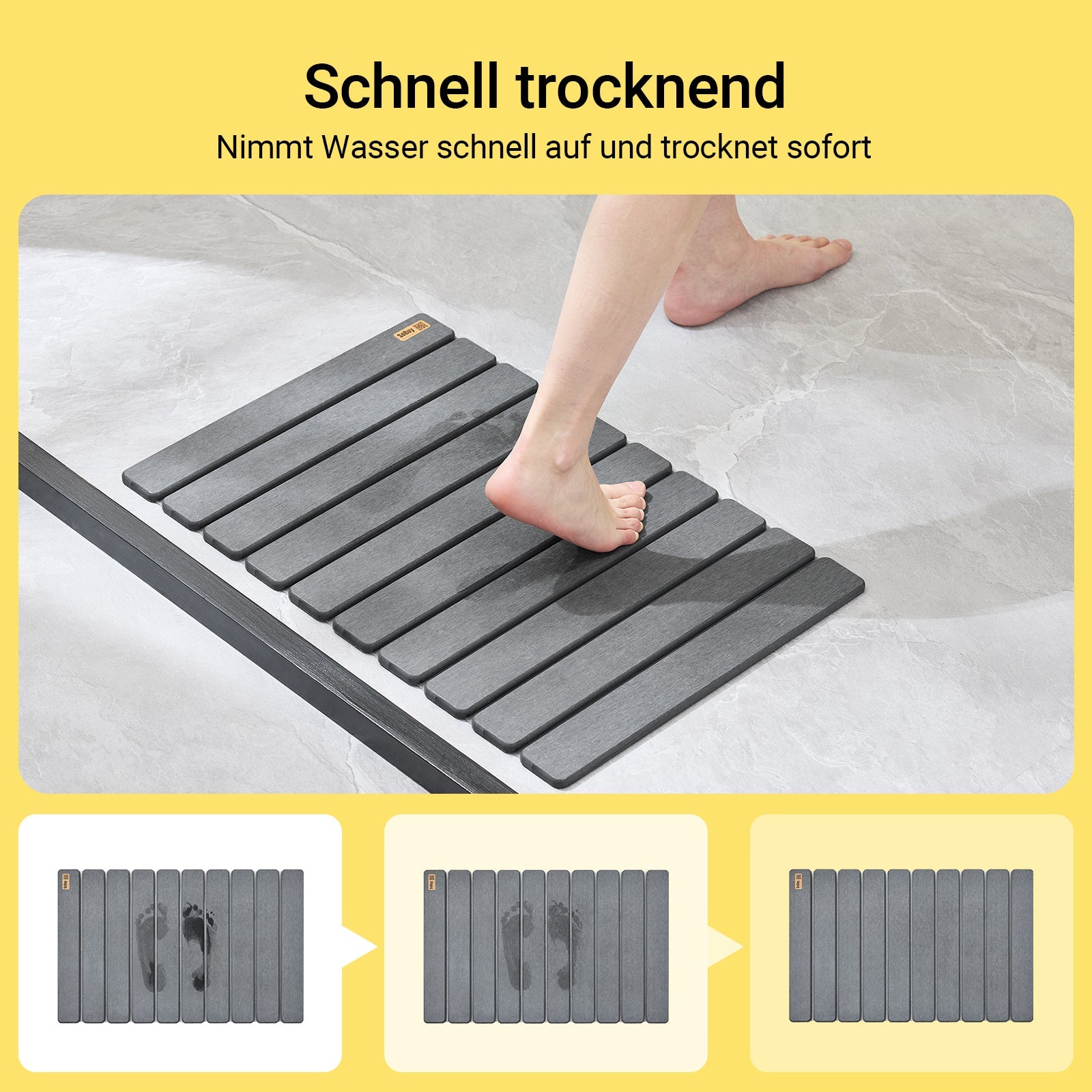 SoBuy | Tapis de Bain en Pierre Super Absorbant Antidérapant Facile à Nettoyer Gris | 59x39cm | SDA10-HG