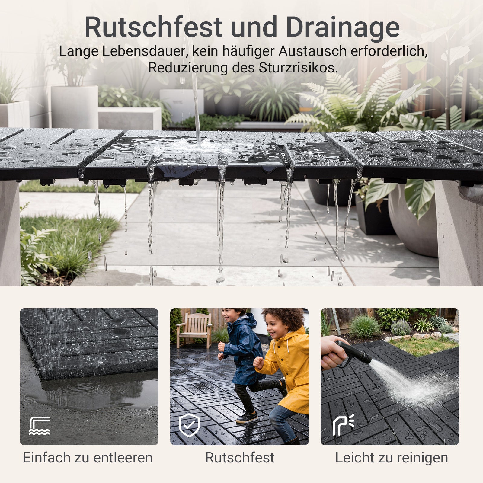 SoBuy | Balkonfliesen 35er Set aus WPC | Wetterfeste Klickfliesen für Balkon & Terrasse in Grau, 30,5 x 30,5 cm | SDA15-HG