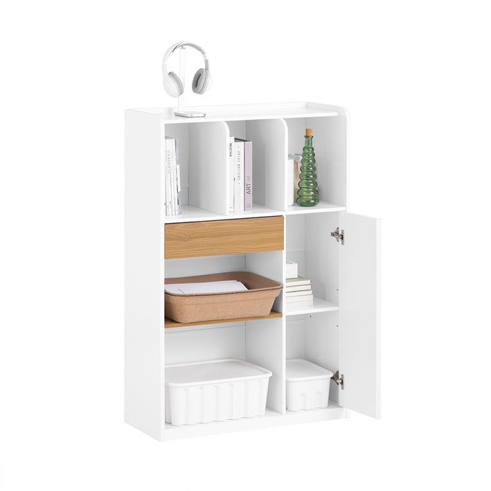 SoBuy | Scaffale con cassetti | Libreria a ripiani | Scaffale a colonna bianco | STR11-WN