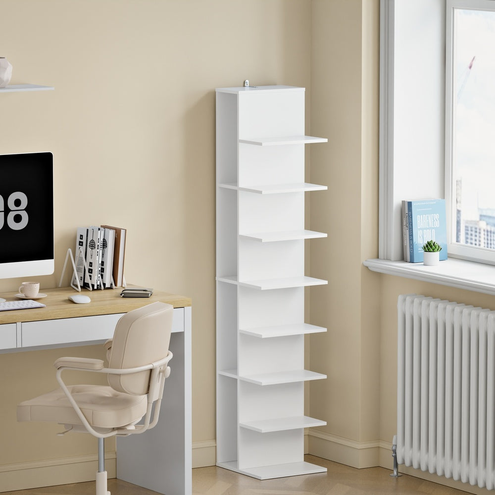 SoBuy | Schmales Bücherregal Weiß mit 7 Fächern | STR14-H-W
