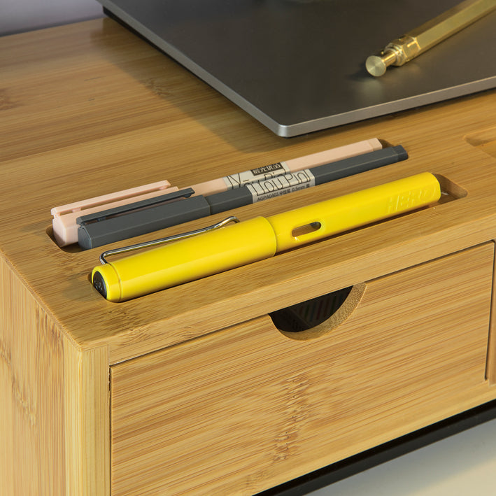 Vorverkauf | SoBuy | Monitorerhöhung | Monitorständer mit 3 Schubladen | Bambus | BBF03-N