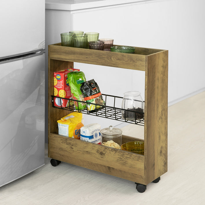 SoBuy | Étagère niche à 3 niveaux | Étagère de cuisine | Chariot à roulettes | BZR46-N