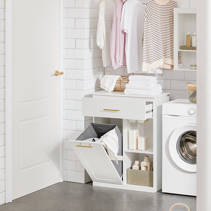 SoBuy | Armoire à linge | Panier à linge | Meuble de salle de bain blanc | BZR66-W
