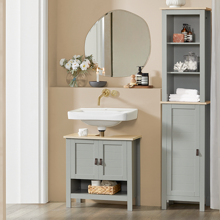 SoBuy | Armoire de salle de bain haute | Meuble de salle de bain | Étagère de salle de bain | Unité de rangement pour salle de bain | BZR68-HG