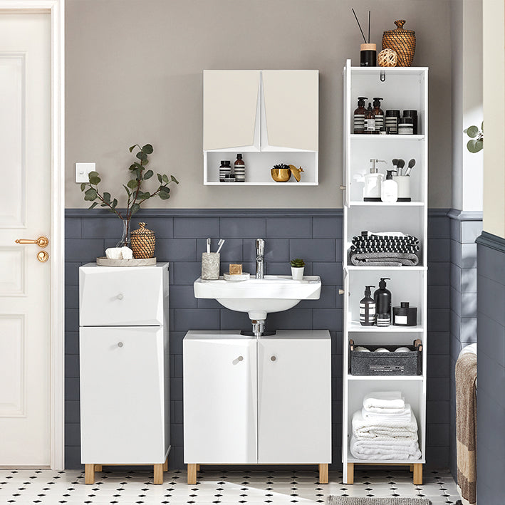 SoBuy | Bad Hochschrank | Badschrank | Badregal | Badmöbel Weiß | BZR91-W