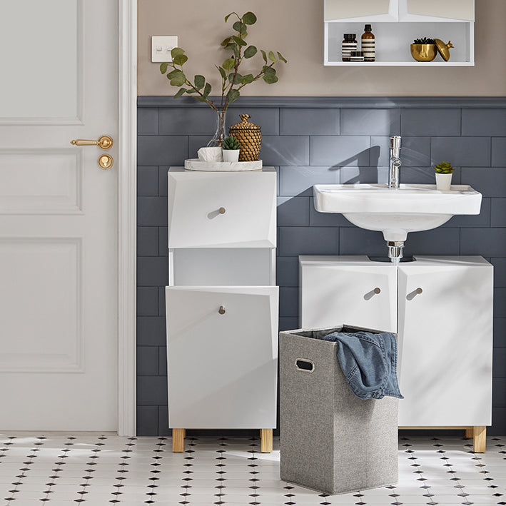 SoBuy | Wäscheschrank mit Wäschesack | Wäschesammler | Wäschekorb Weiß | BZR93-W