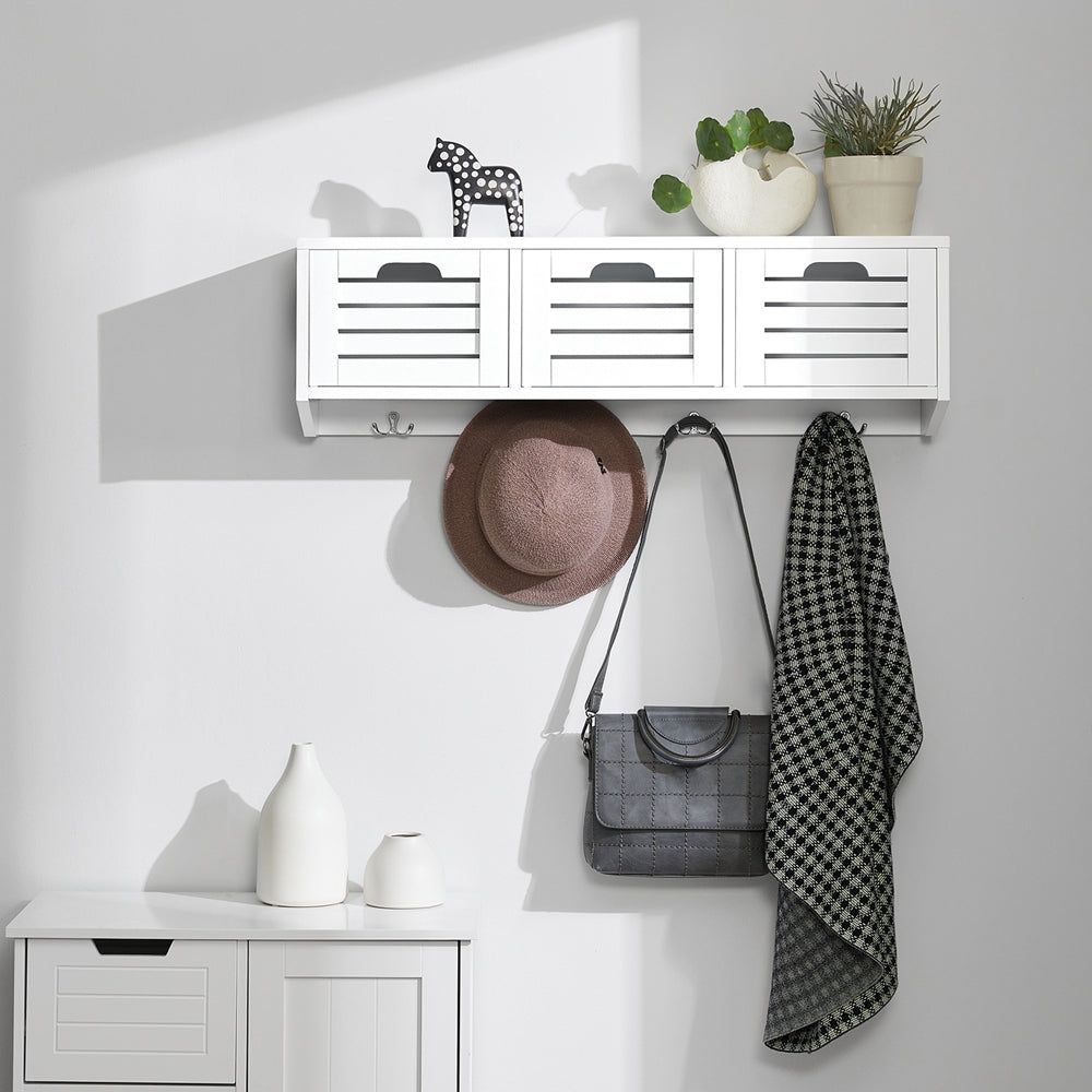SoBuy | Porte-manteau mural | Étagère suspendue | Porte-manteau d'entrée blanc | FHK19-W