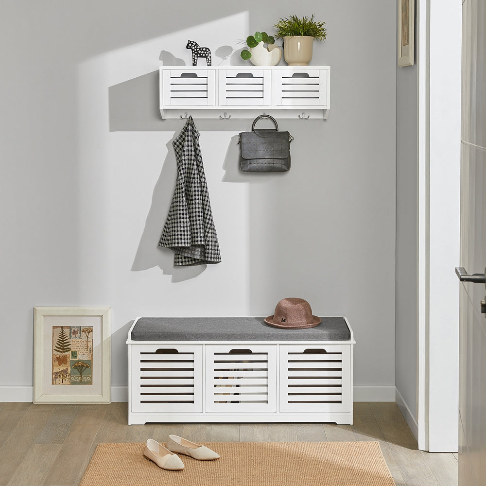 SoBuy | Porte-manteau mural | Étagère suspendue | Porte-manteau d'entrée blanc | FHK19-W