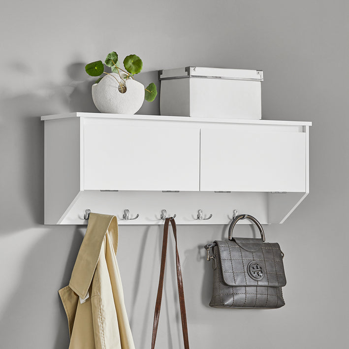 SoBuy | Porte-manteau mural | Étagère suspendue | Porte-manteau d'entrée blanc | FHK24-W