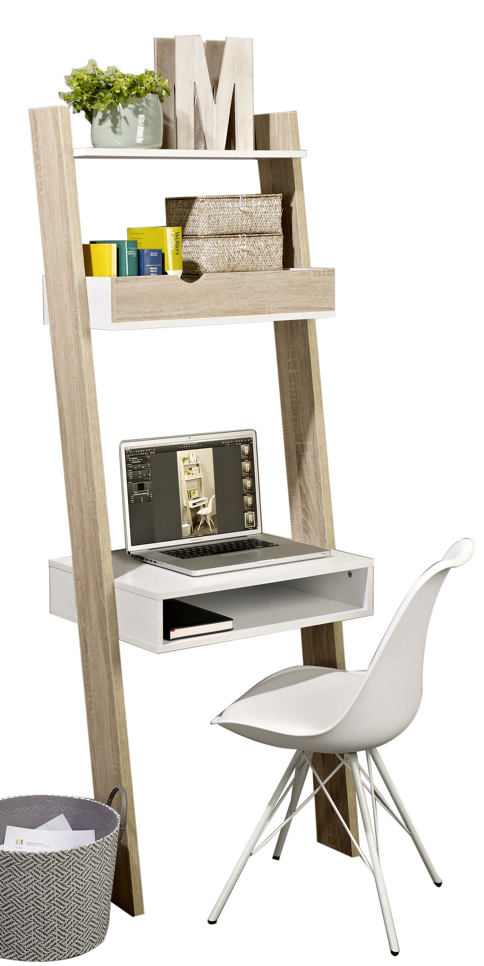 SoBuy | Bücherregal mit Schreibtisch | Wandregal | Standregal Holz | FRG111-WN