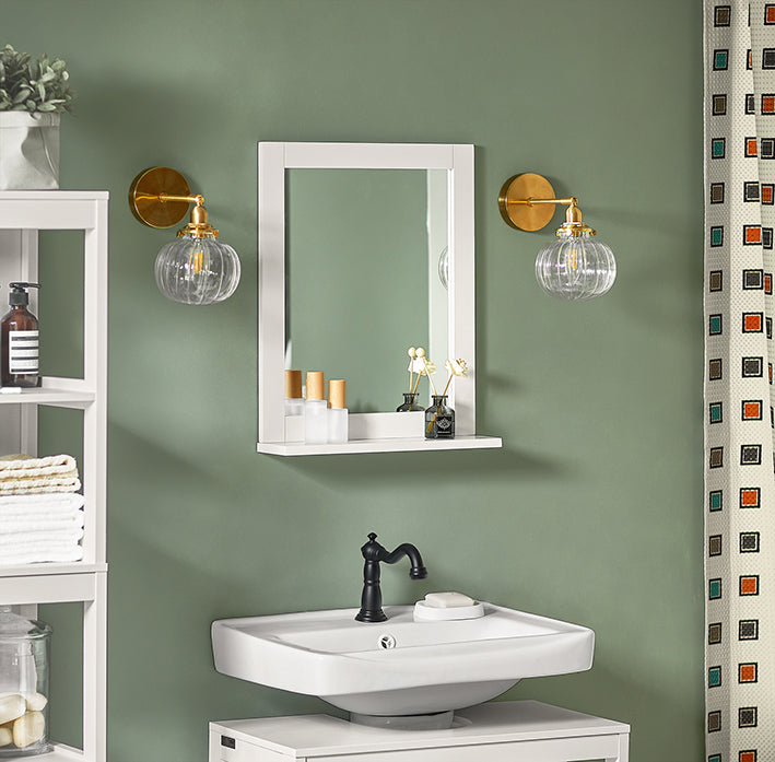 SoBuy | Miroir de salle de bain avec étagère | Miroir mural | Miroir blanc | FRG129-W