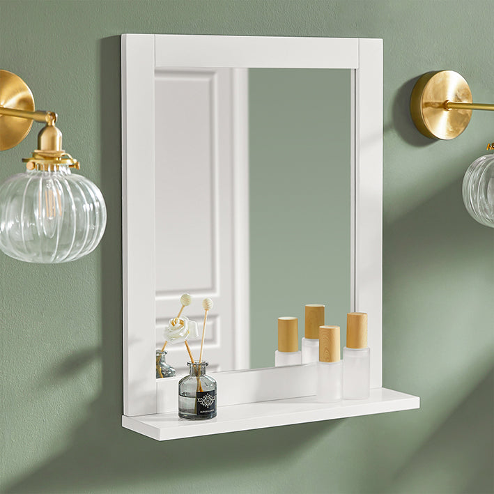 SoBuy | Miroir de salle de bain avec étagère | Miroir mural | Miroir blanc | FRG129-W