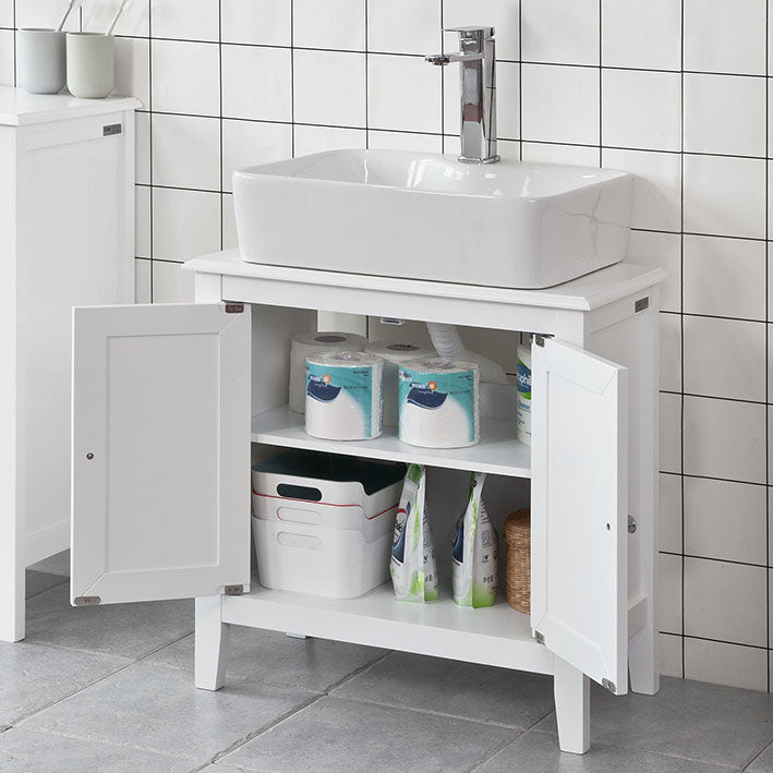 SoBuy | Meuble-lavabo blanc | Armoire de salle de bain | Style champêtre | FRG202-W