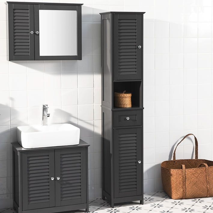 SoBuy | Armoire de salle de bain haute | Meuble de salle de bain | Étagère de salle de bain grise | FRG236-DG