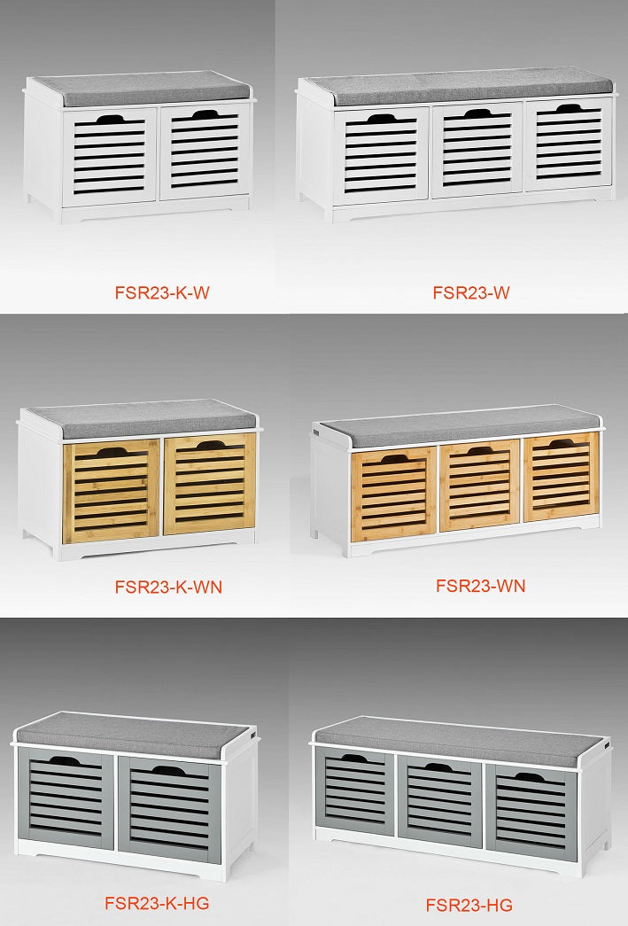 SoBuy | Banc avec coussin d'assise | Coffre à chaussures en bambou | Banc de rangement blanc | FSR23-WN