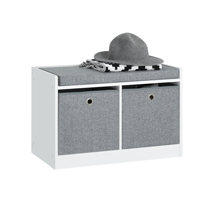 SoBuy | Sitzkommode | Schuhtruhe | Sitzbank mit 2 Körben | Weiß-Grau | FSR65-K-DG