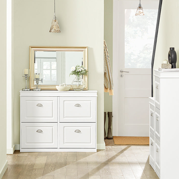 SoBuy | Schuhkipper-Set Weiß | Schuhbank und Schuhschrank | Schmal 24cm | mit Klappen | FSR64-W+FSR79-W