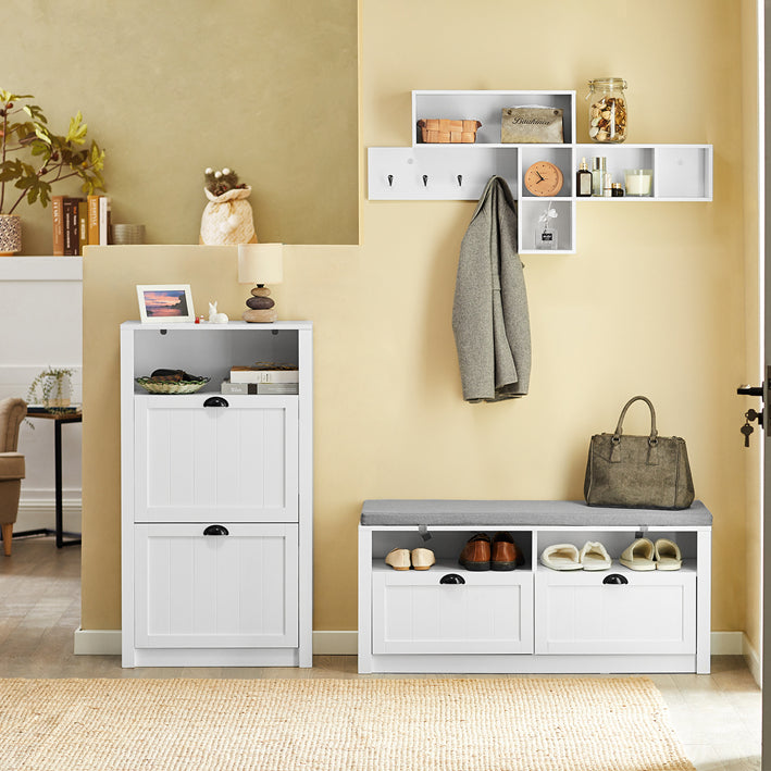 SoBuy | Meuble à chaussures | Meuble à chaussures à 2 portes | Coffre à chaussures blanc | FSR87-KW