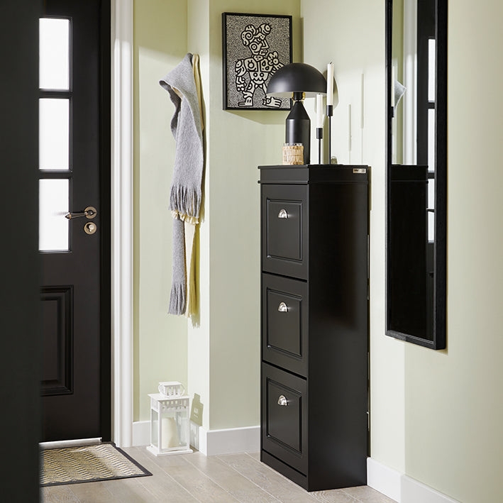 SoBuy | Meuble à chaussures | Rangement à chaussures à 3 portes | Coffre à chaussures noir | FSR94-SCH