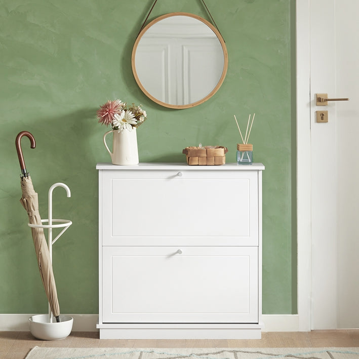 Vorverkauf | SoBuy | Schuhkipper | Schuhschrank mit 2 Klappen | Schuhkommode Weiß | FSR99-W