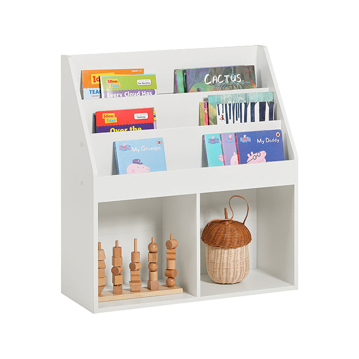 SoBuy | Étagère pour enfants | Porte-journaux pour chambre d'enfant | Étagère de rangement blanche | KMB01-W