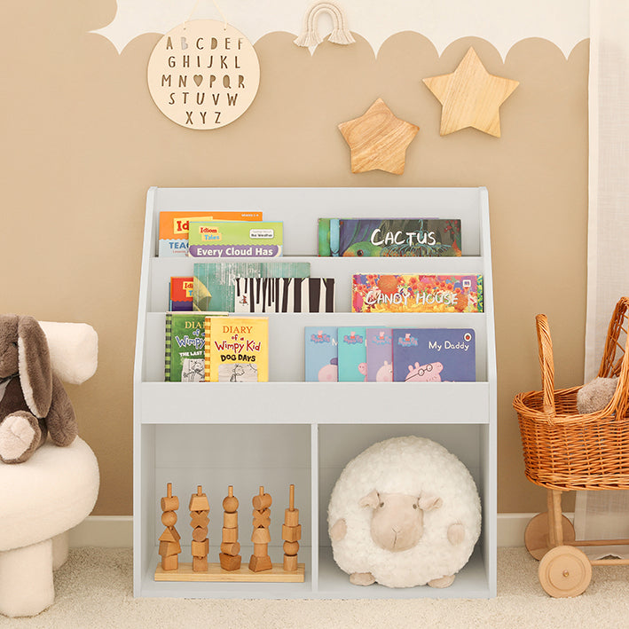 SoBuy | Étagère pour enfants | Porte-journaux pour chambre d'enfant | Étagère de rangement blanche | KMB01-W