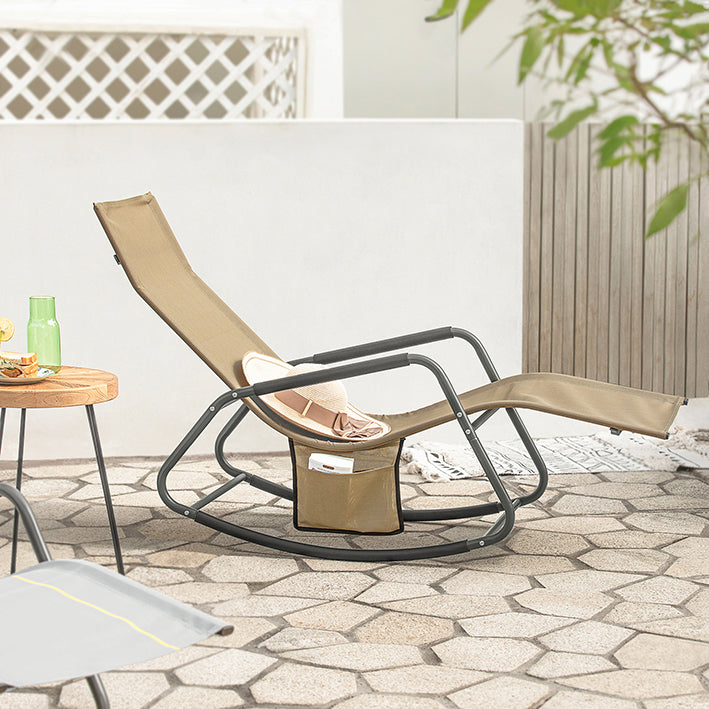 SoBuy | Schaukelliege | Sonnenliege mit Seitentasche | Gartenliege | Relaxstuhl | Schwungliege | Khaki | OGS47-KA