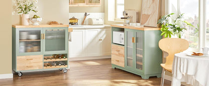 SoBuy | Buffet à 2 portes vitrées | Meuble de cuisine | Meuble d'entrée | Vert | FSB81-GR