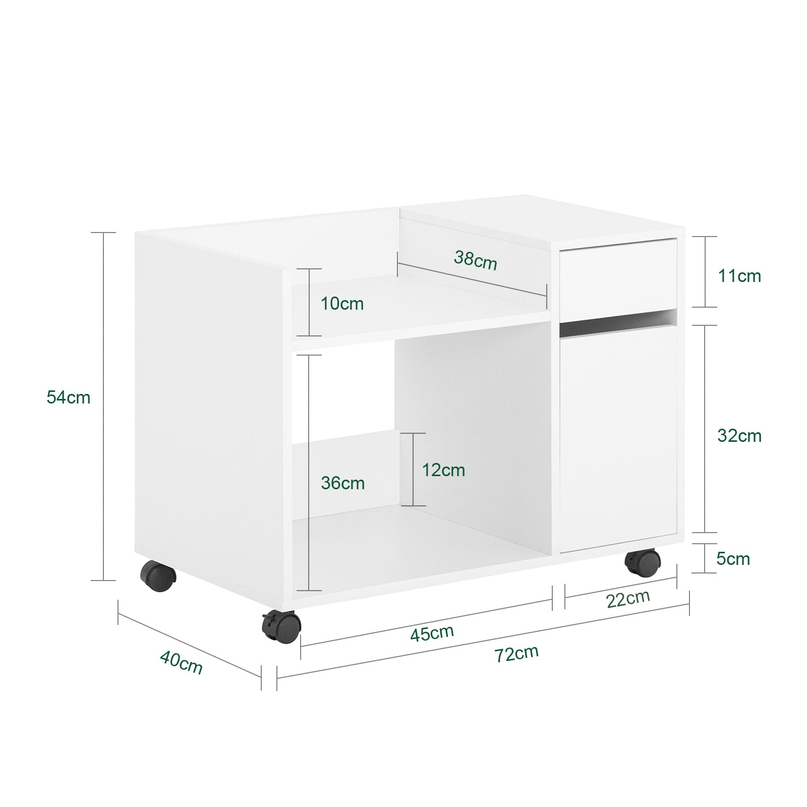 SoBuy | Aktenschrank  | Aktenschrankwagen | Druckertisch | Rollcontainer | Weiß | ASK02-W