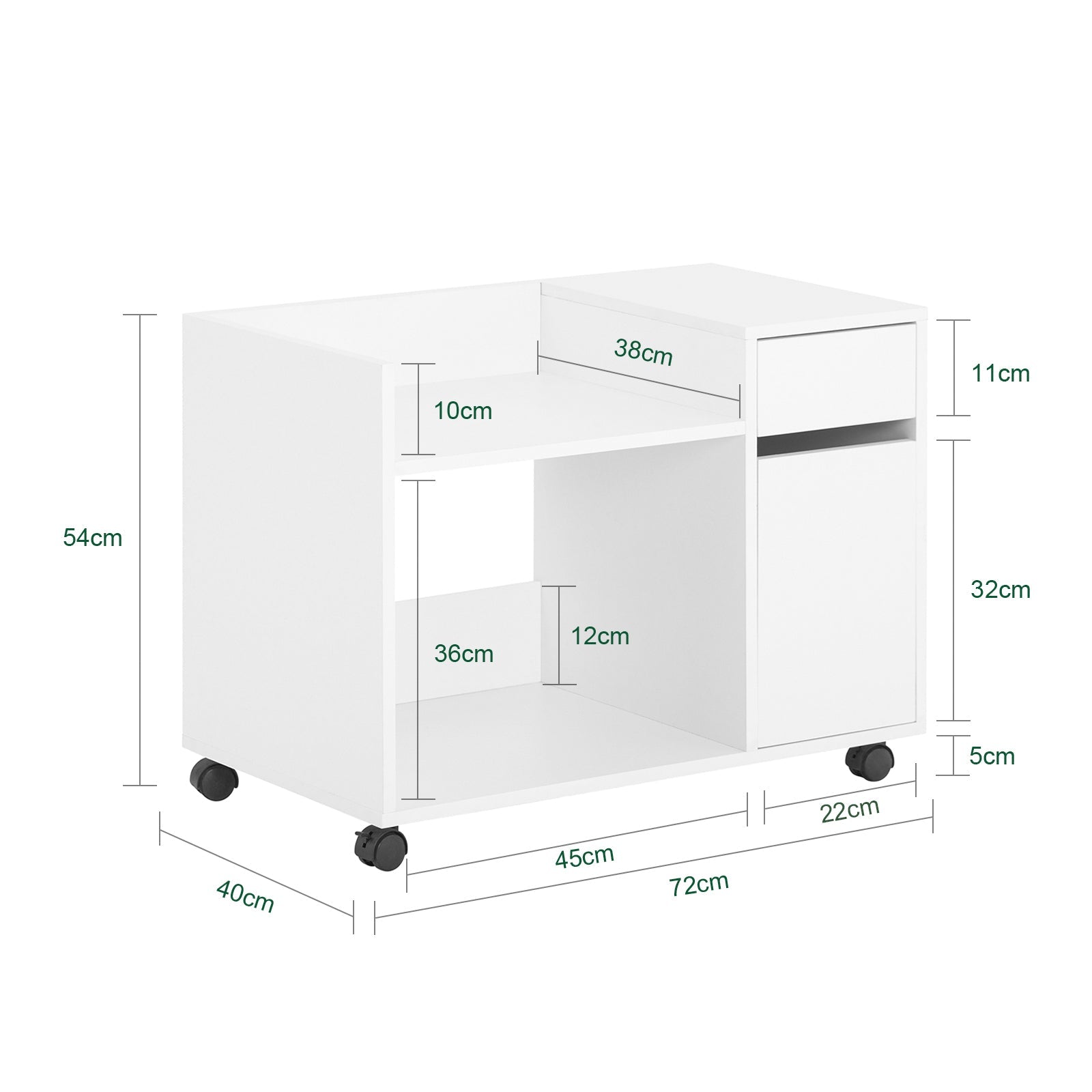 SoBuy | Classificatore | Carrello per schedari | Supporto stampante | Cassettiera su ruote | Bianco | ASK02-W