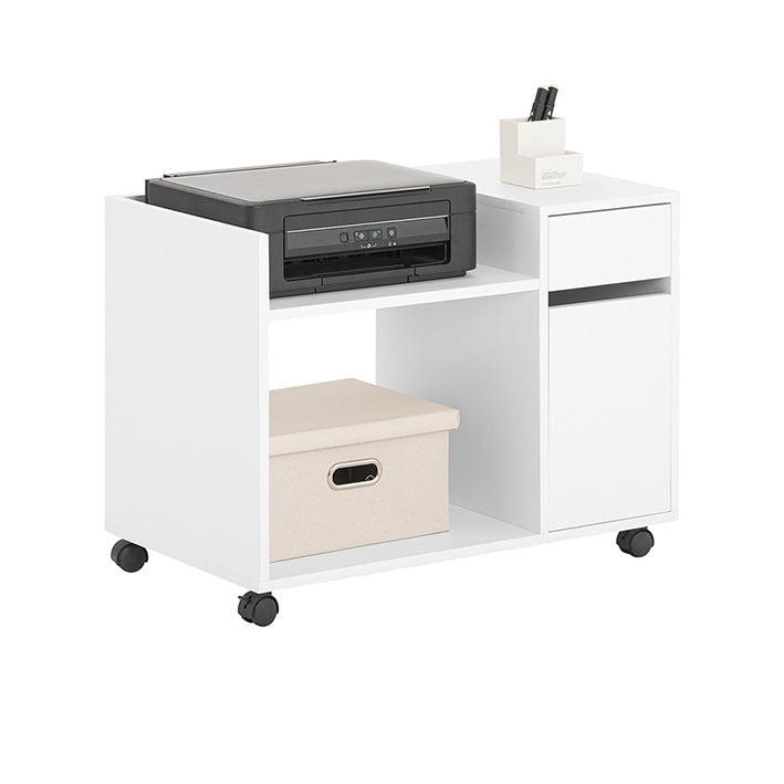 SoBuy | Classificatore | Carrello per schedari | Supporto stampante | Cassettiera su ruote | Bianco | ASK02-W
