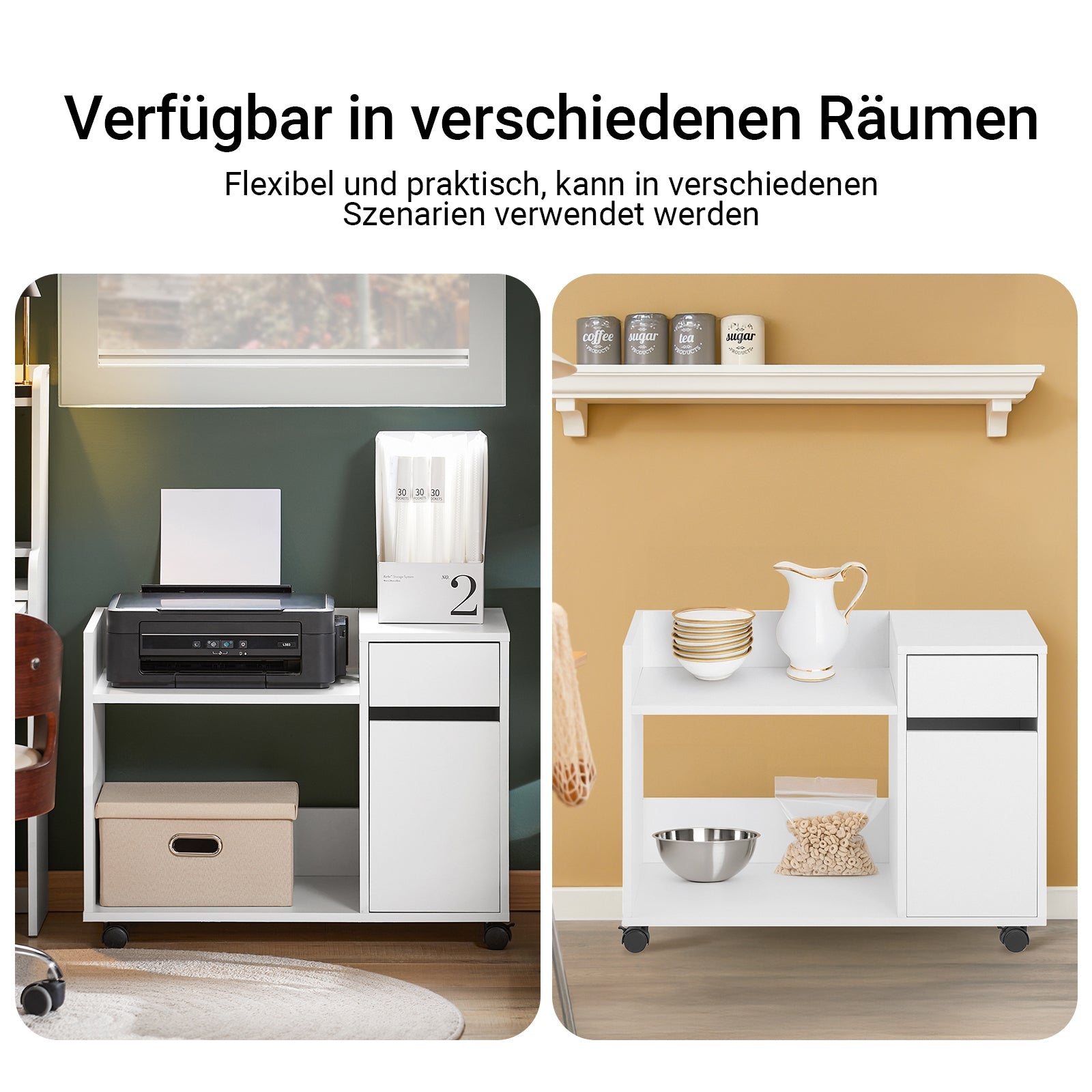 SoBuy | Classeur | Chariot de classement | Desserte imprimante | Caisson de bureau | Blanc | ASK02-W