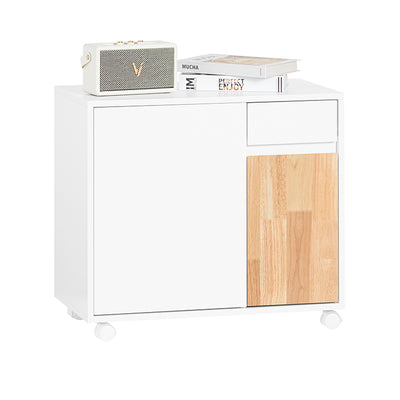 SoBuy | Table d'appoint à roulettes | Table de chevet | Table console | Chariot de rangement | Blanc/Naturel | ASK04-WN 