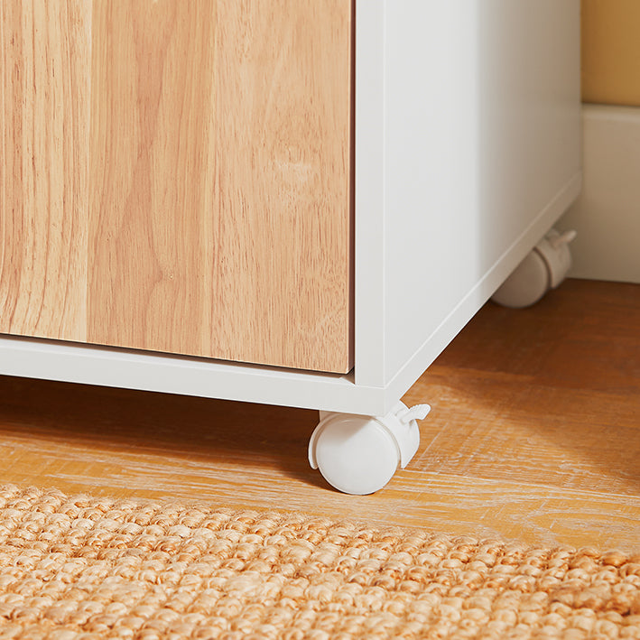 SoBuy | Table d'appoint à roulettes | Table de chevet | Table console | Chariot de rangement | Blanc/Naturel | ASK04-WN 
