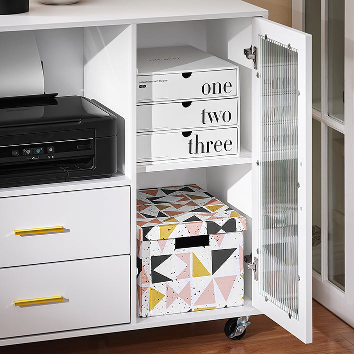 SoBuy | Sideboard auf Rollen | Küchenwagen | Mikrowellenschrank | Aufbewahrungsschrank | ASK09-W