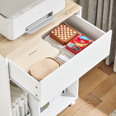 SoBuy | Meuble d'imprimante à roulettes | Support d'imprimante | Armoire de classement | Caisson de rangement à roulettes | Blanc | ASK10-WN