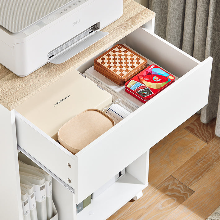 SoBuy | Meuble d'imprimante à roulettes | Support d'imprimante | Armoire de classement | Caisson de rangement à roulettes | Blanc | ASK10-WN