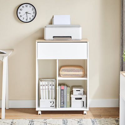 SoBuy | Meuble d'imprimante à roulettes | Support d'imprimante | Armoire de classement | Caisson de rangement à roulettes | Blanc | ASK10-WN
