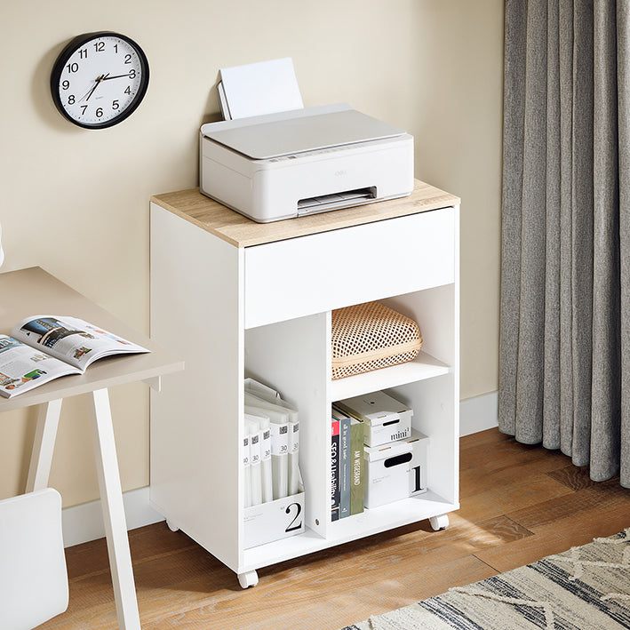 SoBuy | Tavolo per Stampante con Ruote | Supporto per Stampante | Armadietto Portadocumenti | Cassettiera per Ufficio | Bianco | ASK10-WN