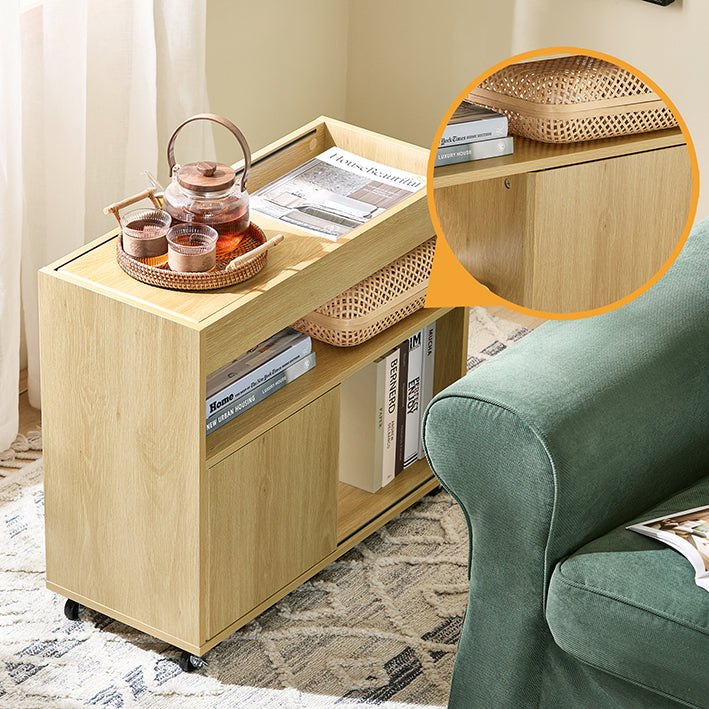 SoBuy | Tavolino con Ruote | Comodino | Tavolino da Divano | Tavolino da Tè | Naturale | FBT152-N